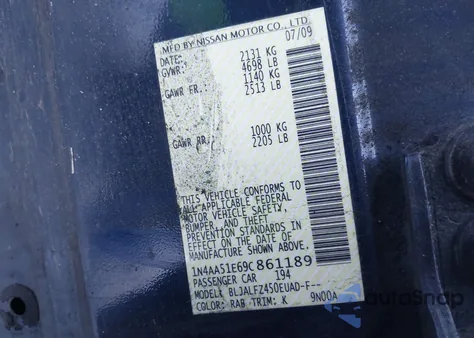 2009 Nissan Maxima 3.5 Sv z USA, uszkodzony, nr VIN 1N4AA51E69C861189